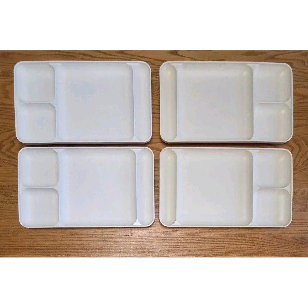 Tupperware Divided Trays Camping RV Almond (2) Ivory (2) Vintage Set Of 4